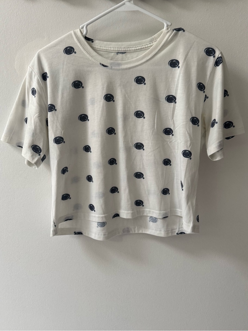 boxercraft White Short Sleeve Crop Tee with Navy Dot Print